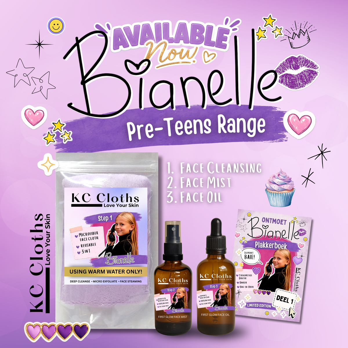 Bianelle Pre-Teens Range: KC Cloth, face mist and face oil for a 3-step routine