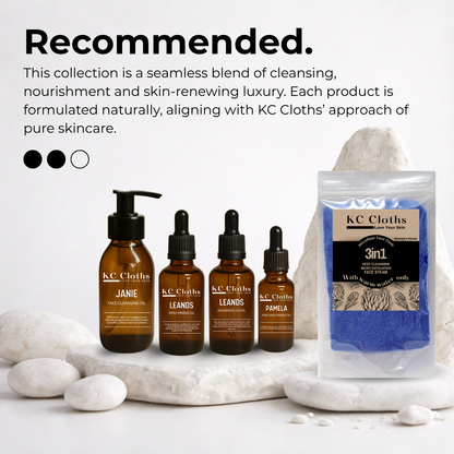 KC Cloths Collection Pack with blue face cloth and skincare oils