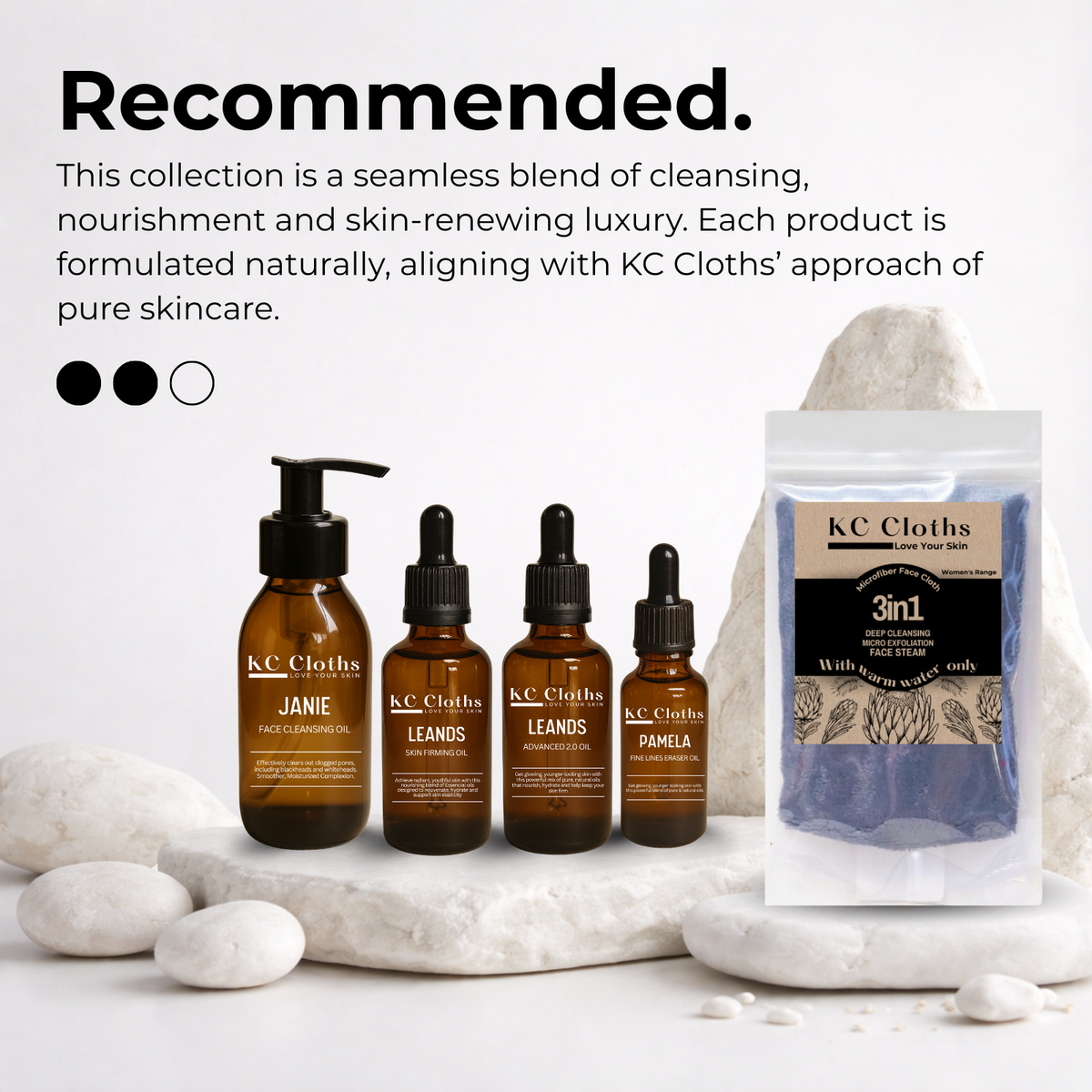 KC Cloths Collection Pack with grey face cloth and skincare oils