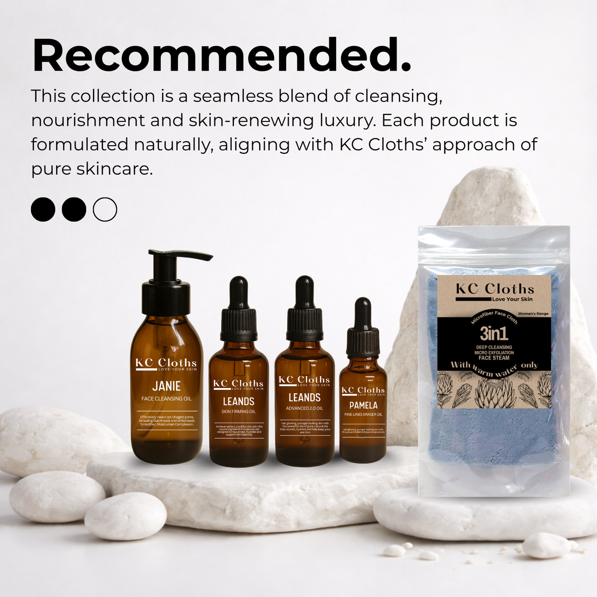 KC Cloths Collection Pack with light blue face cloth and skincare oils