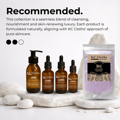 KC Cloths Collection Pack with lilac face cloth and skincare oils