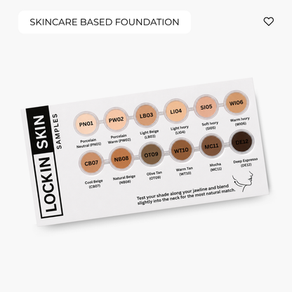 Lock In Skin foundation sample set card with all 12 shades